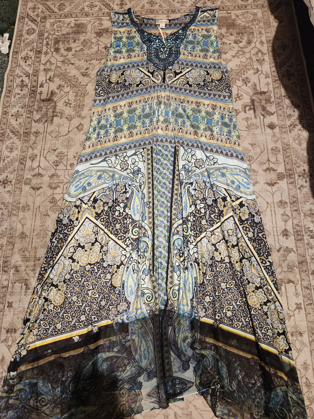 Boho Paisley Maxi Skirt - Blue, Yellow & Green